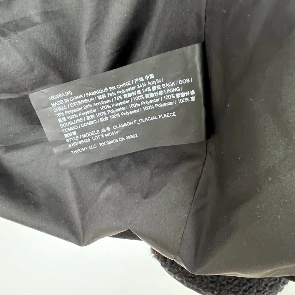 Theory Glacial Fleece Jacket Full Zip Black Size Medium M - Picture 14 of 16